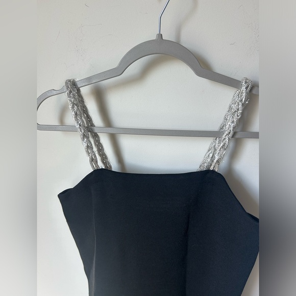 Camila Coelho Black silver braided rhinestone straps Bodycon Mini Dress - Picture 2 of 7